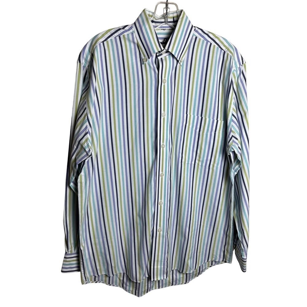 Alan Flusser | Men's Small ButtonUp Long Sleeve Dress Shirt Multi-Striped Cotton